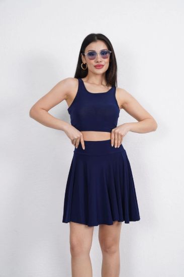 Sendy Kumaş Bisiklet Yaka Crop Şortlu Etek Ikili Takım - Lacivert resmi